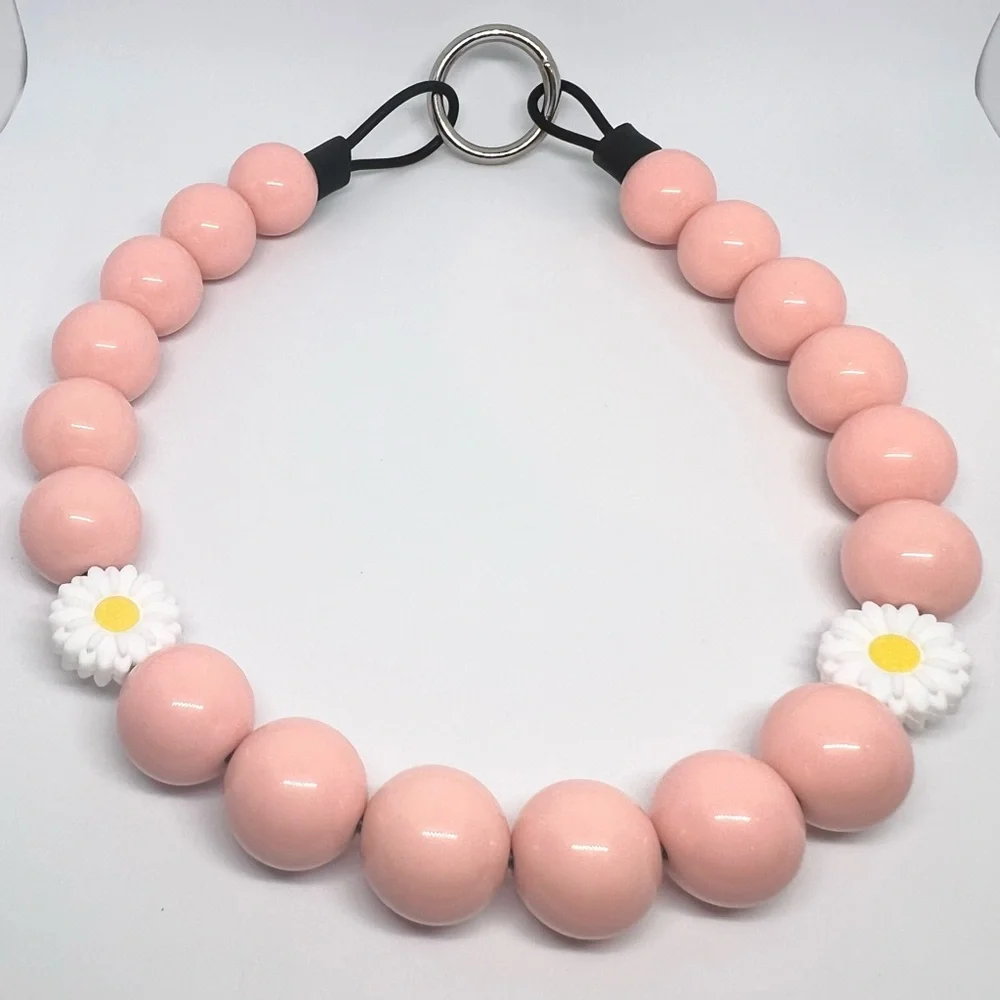 Pastel Pink Daisy Beaded Dog Collar Necklace Size Medium - 16 inches Handmade